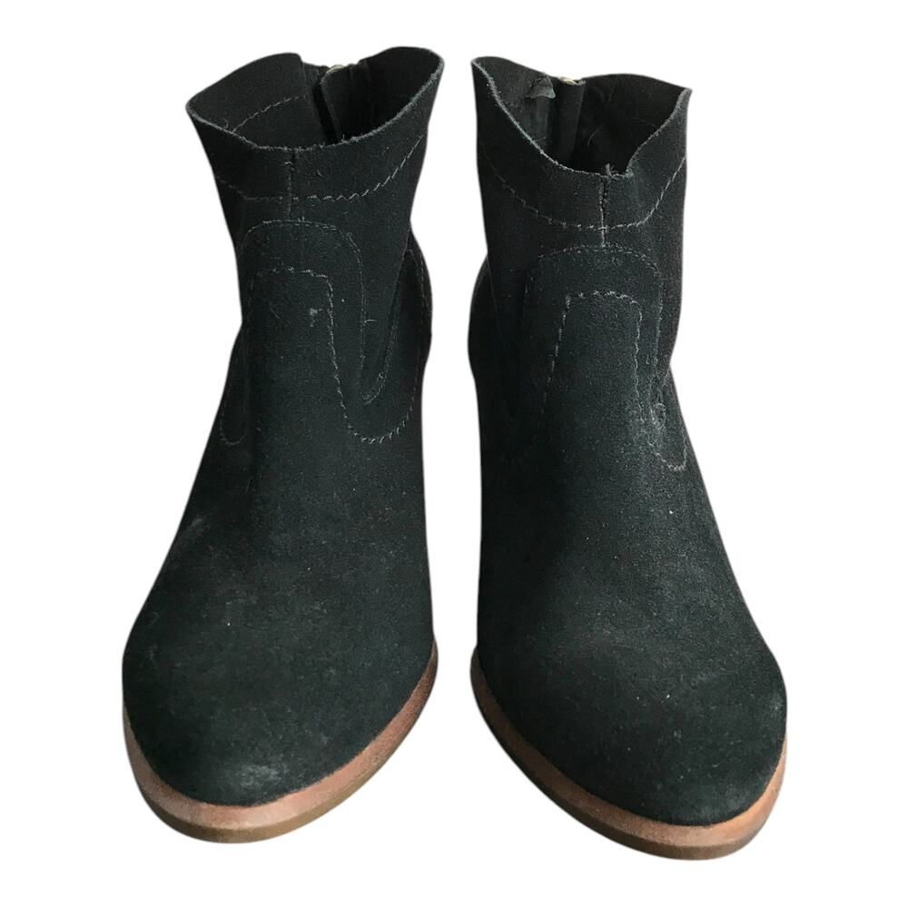 UGG Charlotte Ankle Boots Women US10 Black Suede 3.5" Stacked Wood Heel Back Zip